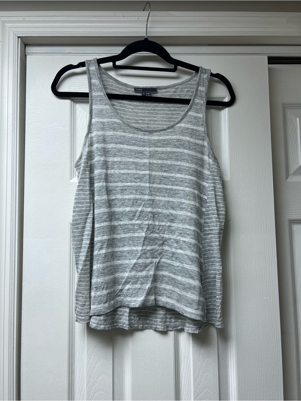 Vince Gray and White Striped Tank Top